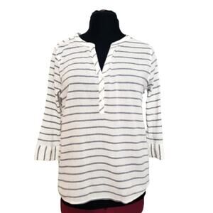 Henley Cotton Pullover 3/4 Sleeve Gray and White Striped Top by St. John's Bay